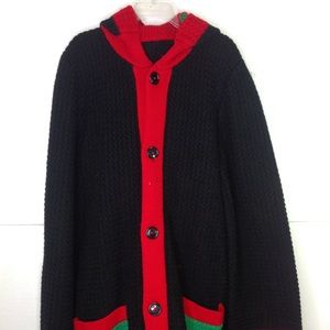 Vintage Black Red Crochet Cardigan Coat Green Afro